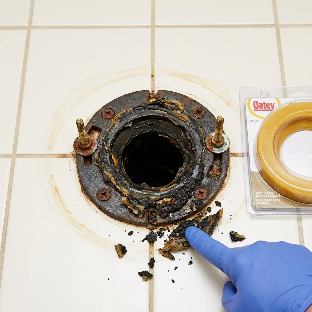 Failed wax ring showing water seepage at the base of a toilet in a Suffern, NY home